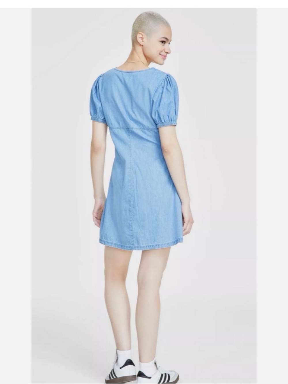 RE Generation Light Blue Denim Puff Sleeve Dress